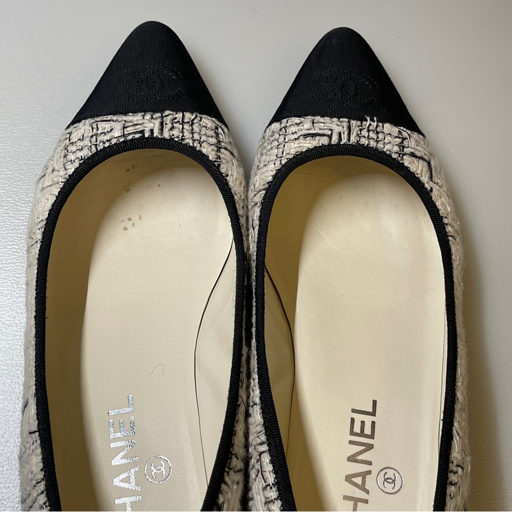 Chanel Chain Link Heel tweed CC Ballerinas flat black white size 39women - Picture 8 of 12